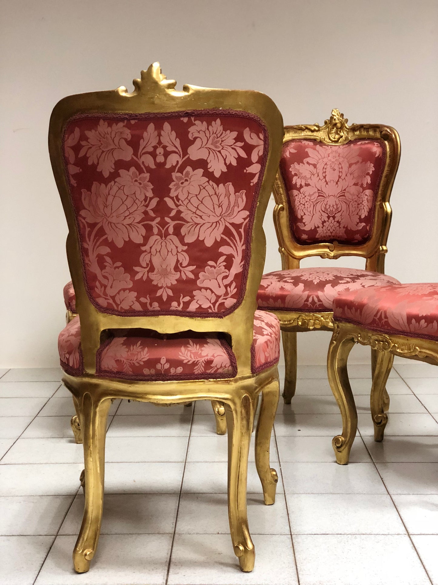 Group of four Louis Philippe chairs in pure gold. Restored
