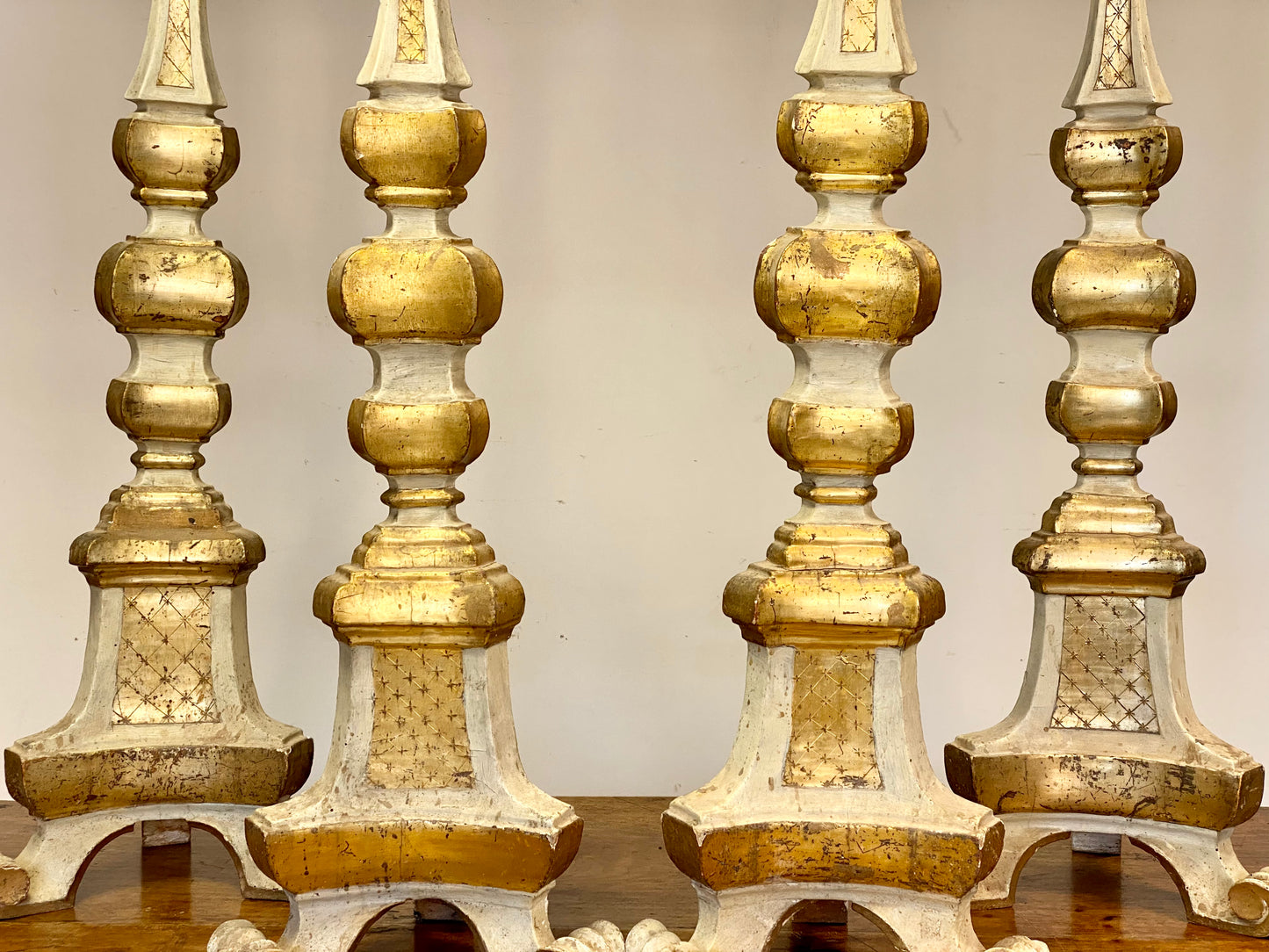 Group of four Louis XIV candlesticks. Marche 17th century