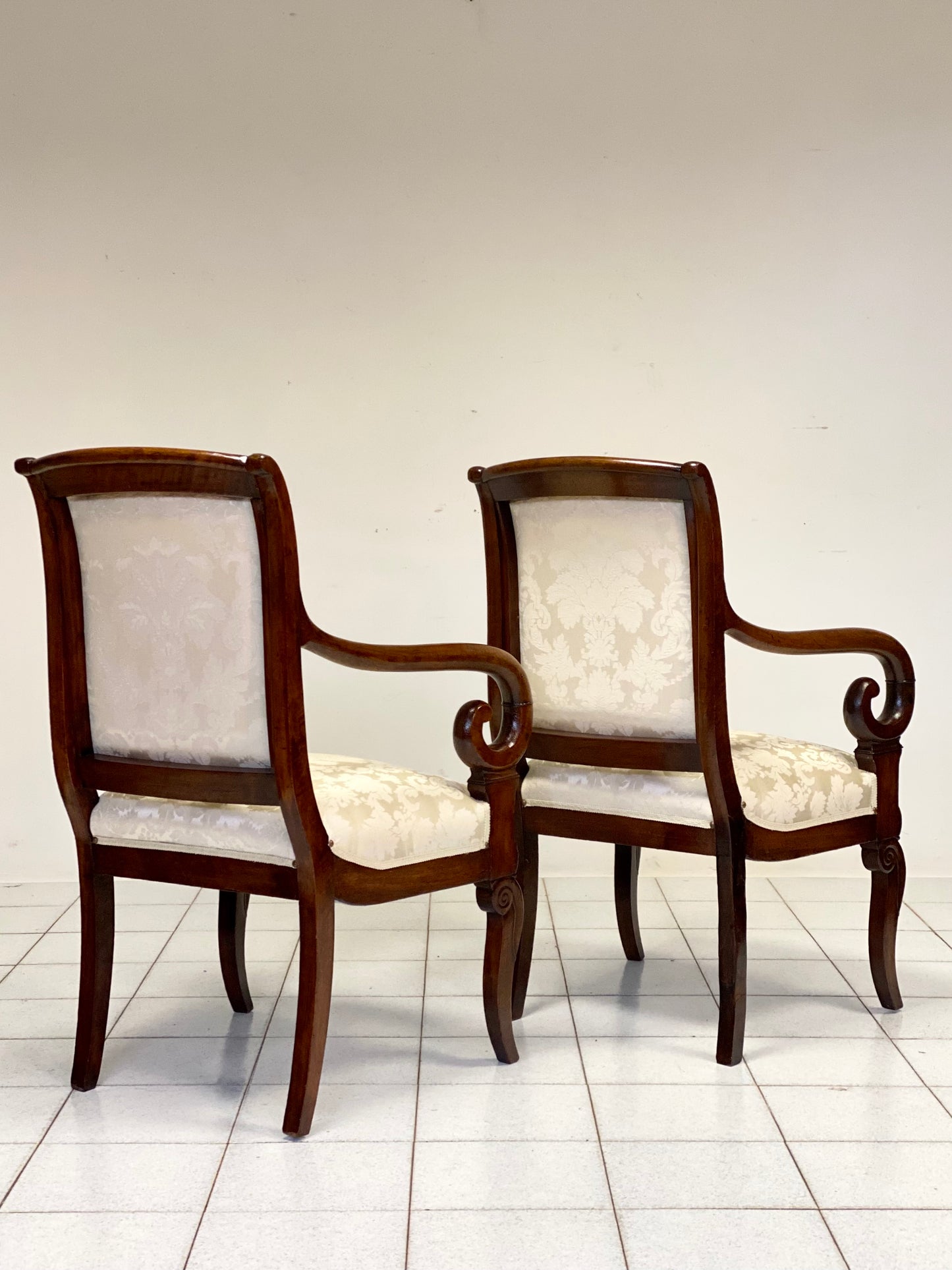 Pair of Empire Walnut Armchairs. 19th Century
