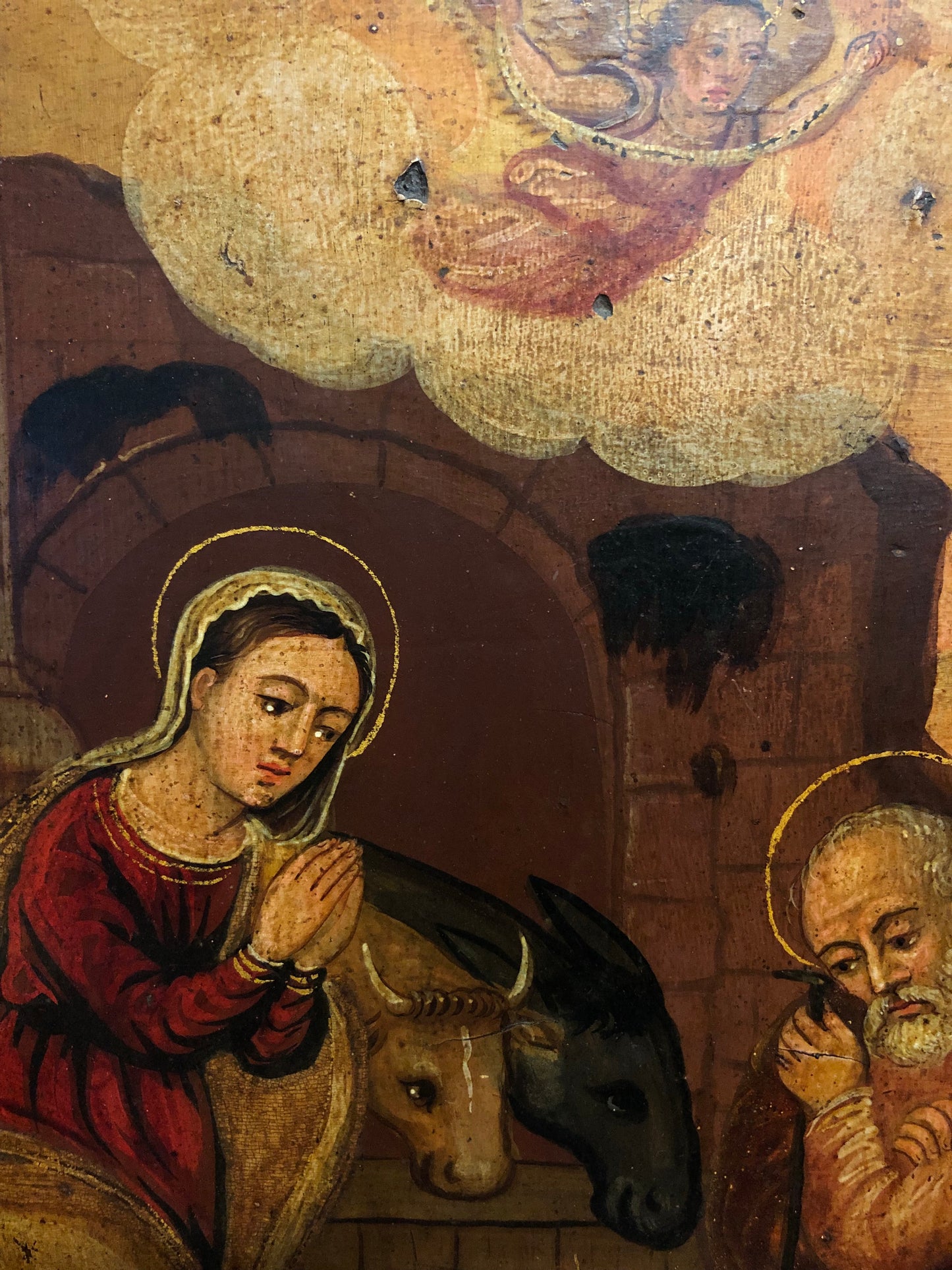 Sacra Famiglia tempera su tavola con cornice coeva . XVI secolo