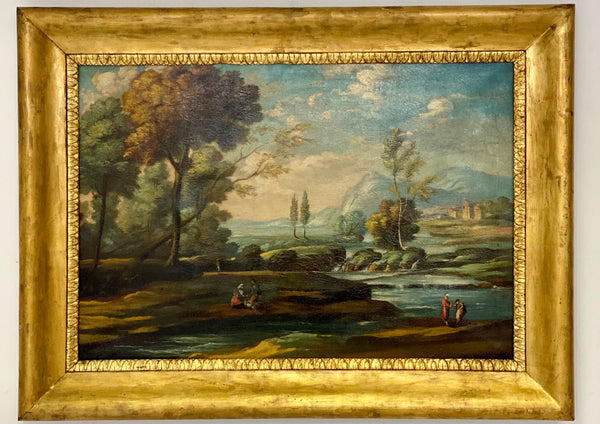 Olio su tela . Paesaggio fluviale XIX secolo
