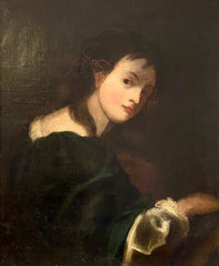 Ritratto di giovane dama, olio su tela Autore: scuola di A. van Dyck (Anversa 1599 -Londra 1641).