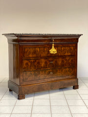Cassettone Carlo X in piuma di mogano . XIX secolo (restaurato )