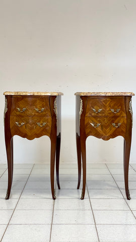 Coppia di comodini napoleone III bombati lastronati bois de rose fine XIX / XX secolo