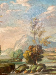 Olio su tela . Paesaggio fluviale XIX secolo