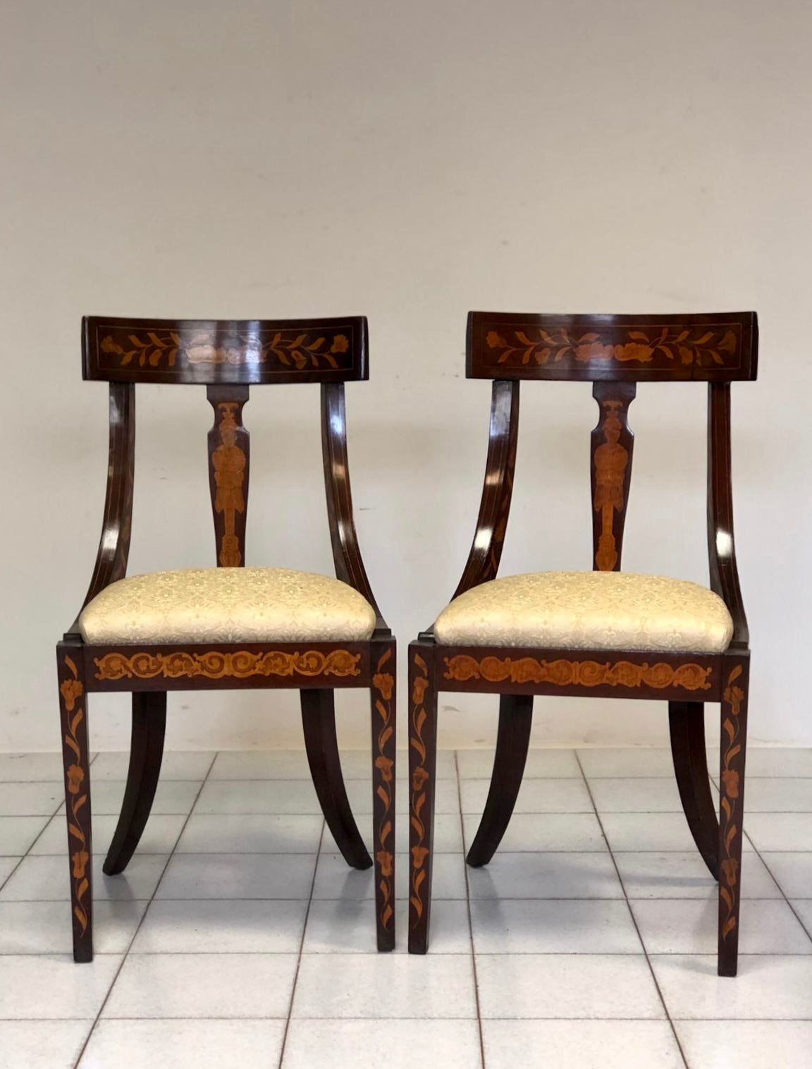 Pair of inlaid Directory chairs. Holland, early 19th century