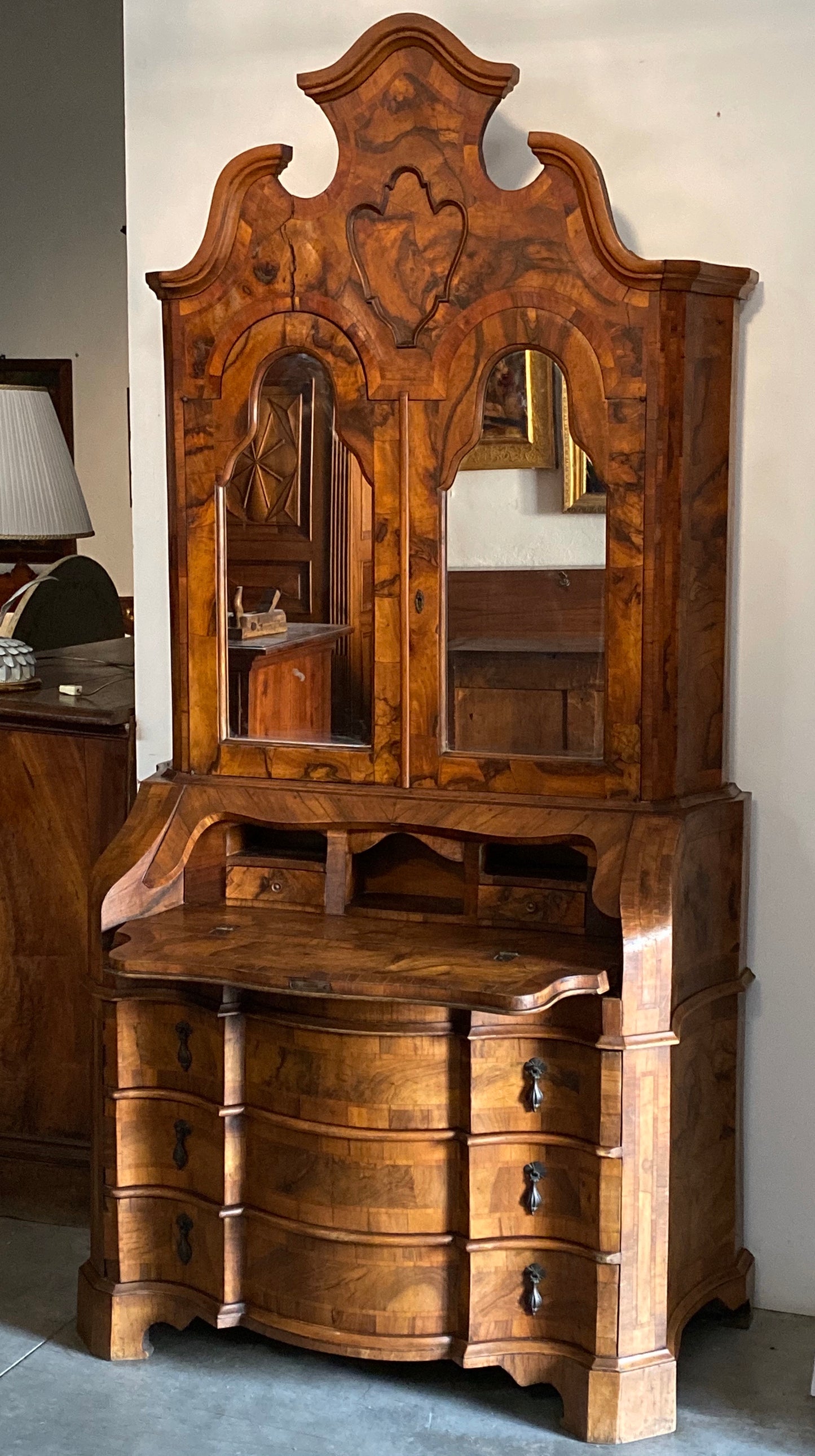 Venetian walnut and briar trumeau 20th century