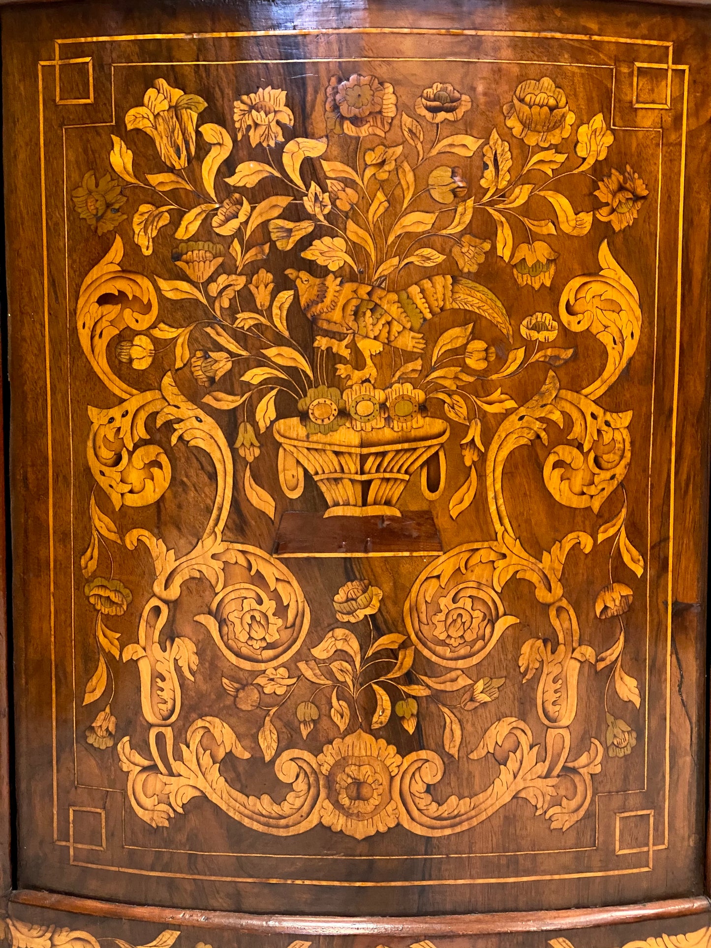 Dutch inlaid corner cupboard. Early 19th century