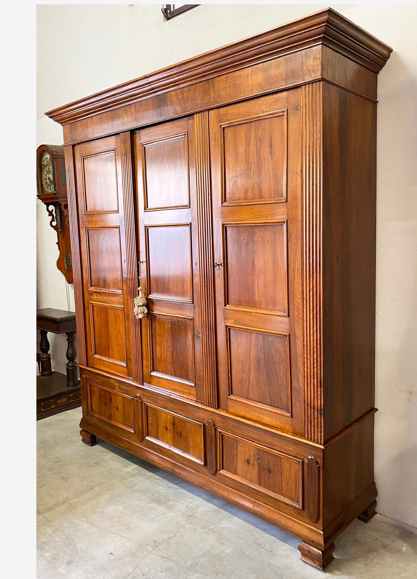 Lombard Charles X Walnut Three-Door Wardrobe 19th Century