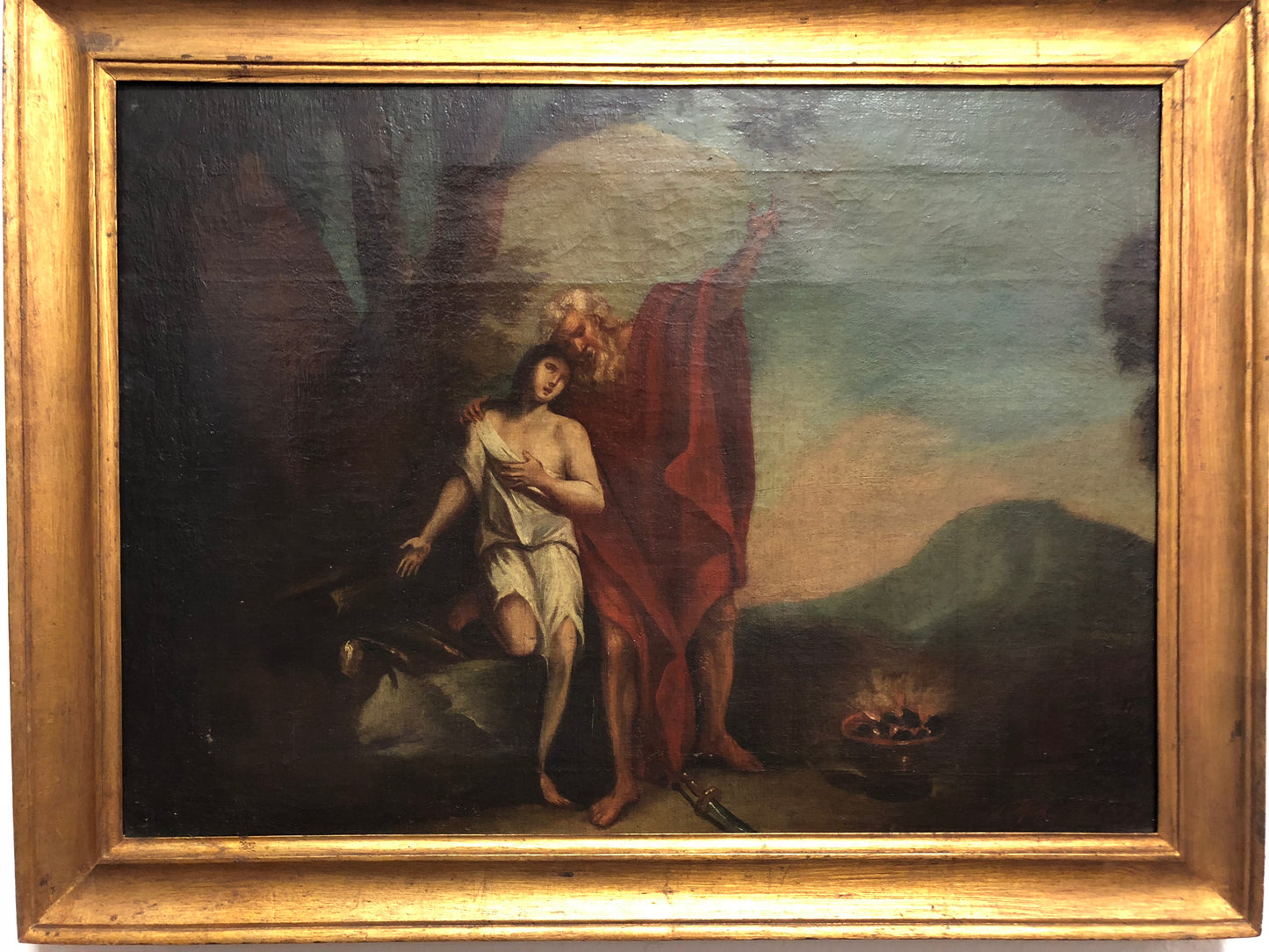 Olio su tela . Il sacrificio di Isacco . XVIII secolo