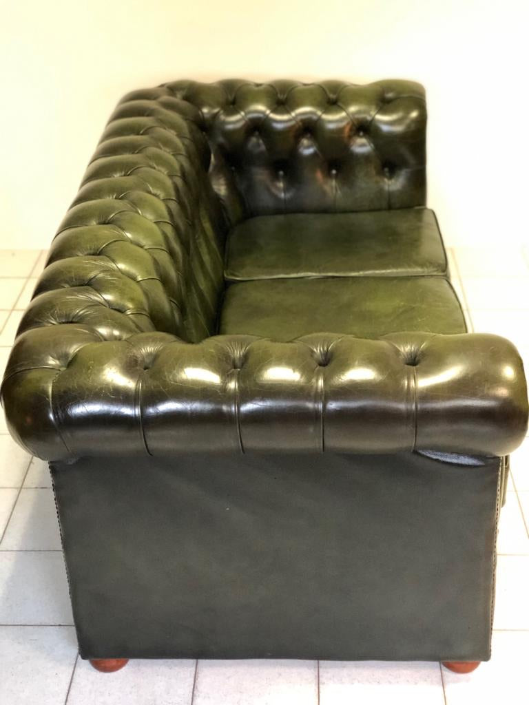 English Green Chesterfield Sofa. England 70s