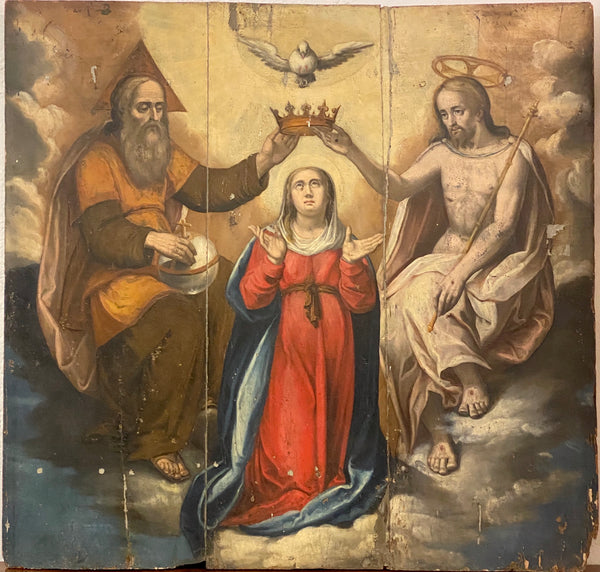 Olio su tavola . Incoronazione della vergine . Lombardo Veneto XVI secolo