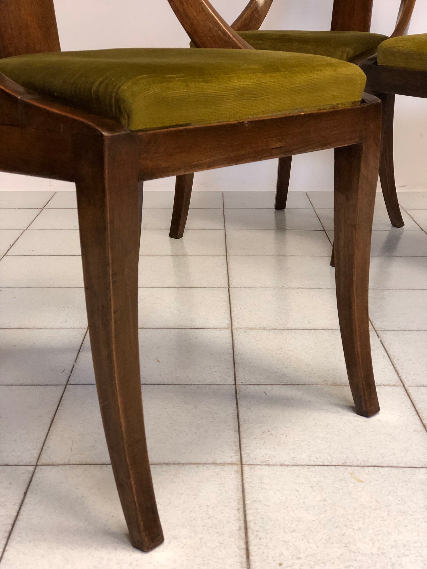 Group of four walnut gondola chairs. 19th century