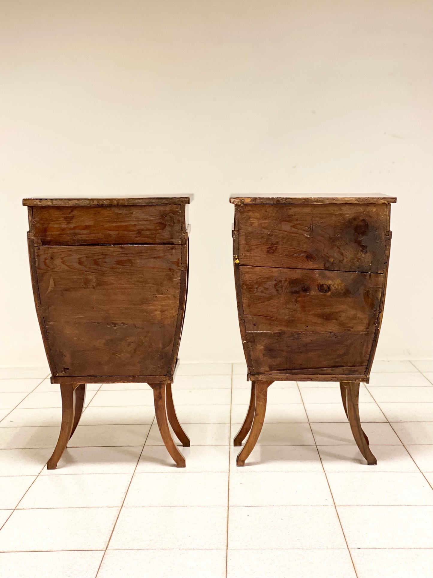 Pair of walnut urn bedside tables. Venice 19th century