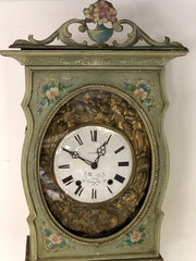 Orologio a colonna pendolo laccato dipinto . Funzionante
