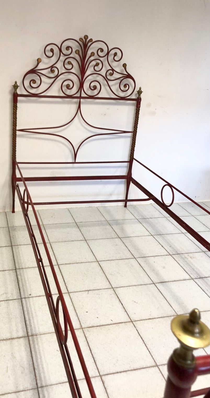 Wrought iron and lacquered and gilded bronze bed. Siena, early 19th century