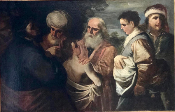 Olio su tela . Giuseppe venduto dai fratelli . XVII secolo