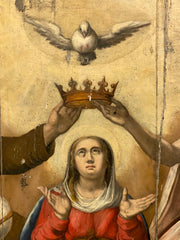 Olio su tavola . Incoronazione della vergine . Lombardo Veneto XVI secolo
