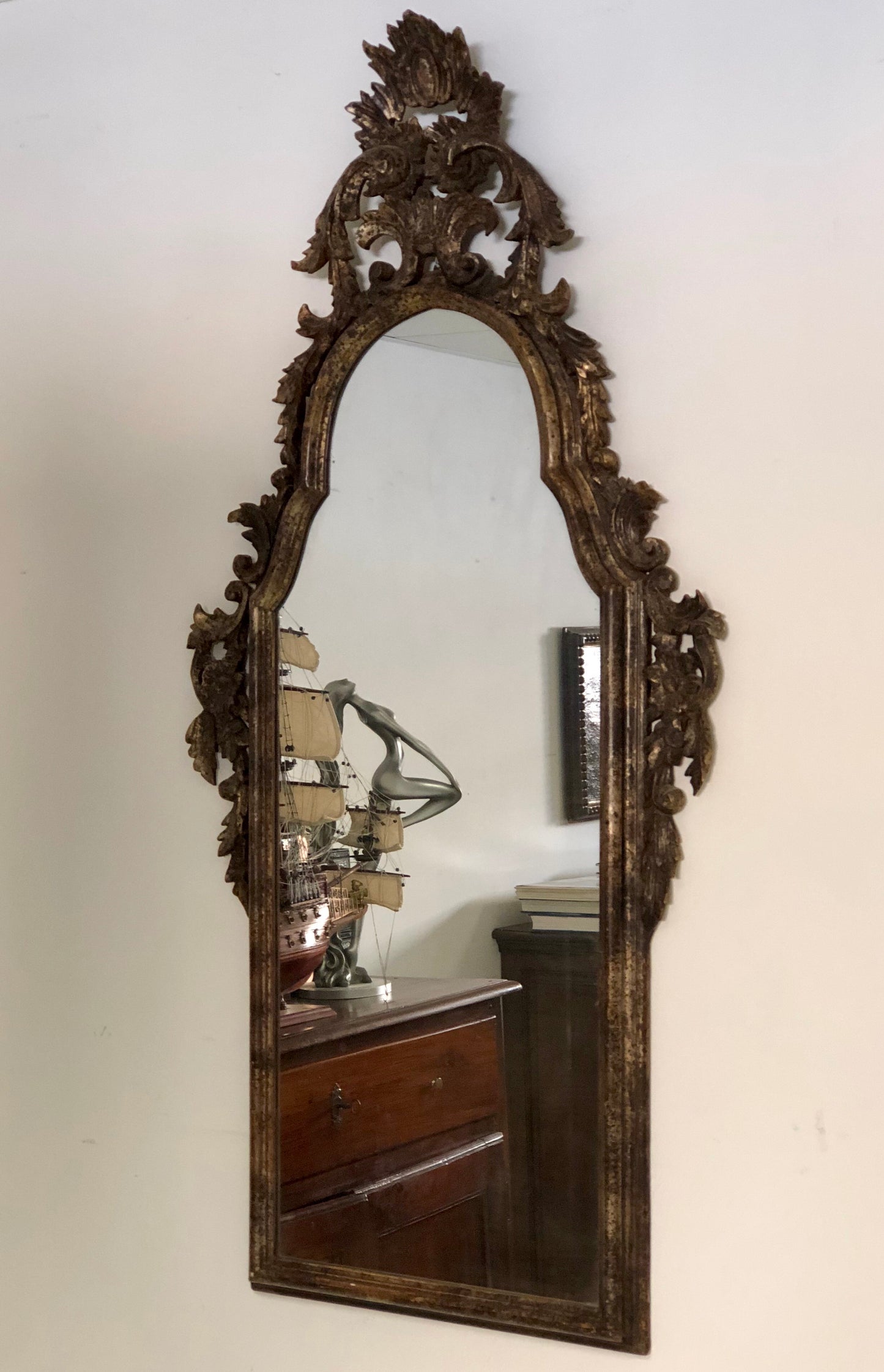 Specchiera in legno intagliato argento mecca . XIX secolo