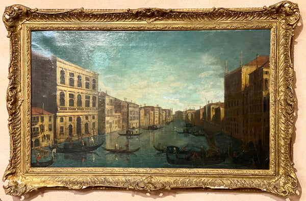 Olio su tela. Venezia canal grande . Francesco Tironi . Cerchia . XVIII secolo