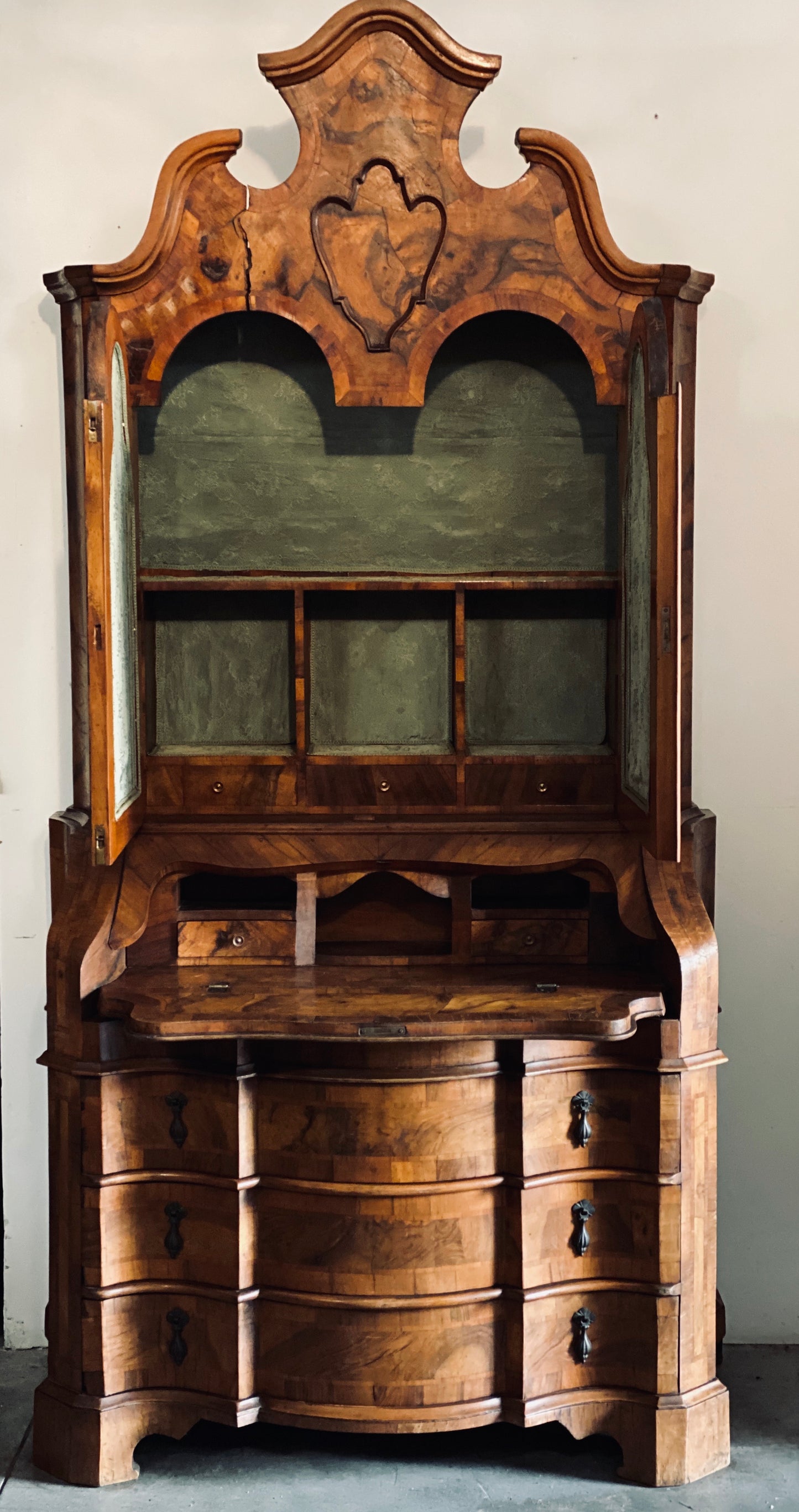 Venetian walnut and briar trumeau 20th century