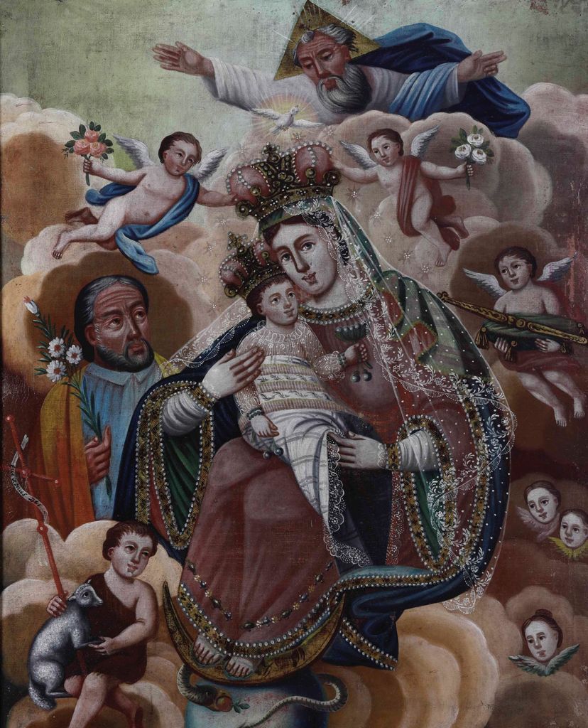 Virgin and Child, Angels and Saints (Cuzco School, first half of the 18th century).