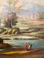 Olio su tela . Paesaggio fluviale XIX secolo