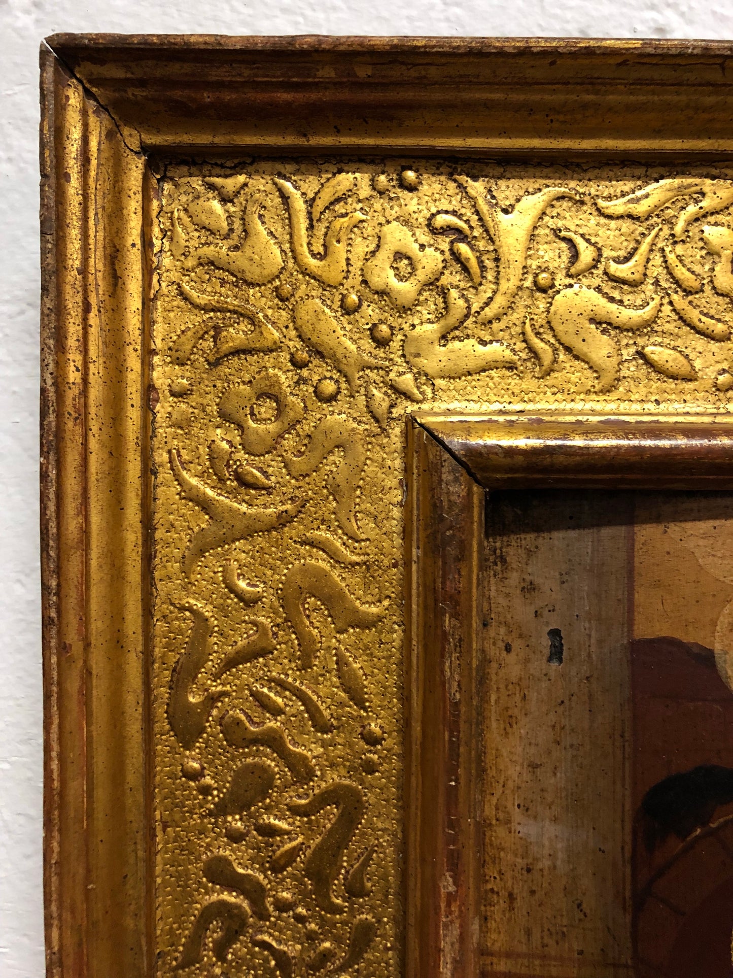 Sacra Famiglia tempera su tavola con cornice coeva . XVI secolo