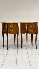 Coppia di comodini napoleone III bombati lastronati bois de rose fine XIX / XX secolo