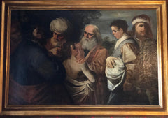 Olio su tela . Giuseppe venduto dai fratelli . XVII secolo