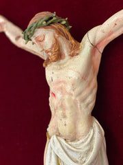 Cristo ligneo con cornice dorata coeva . Lombardia XVIII secolo