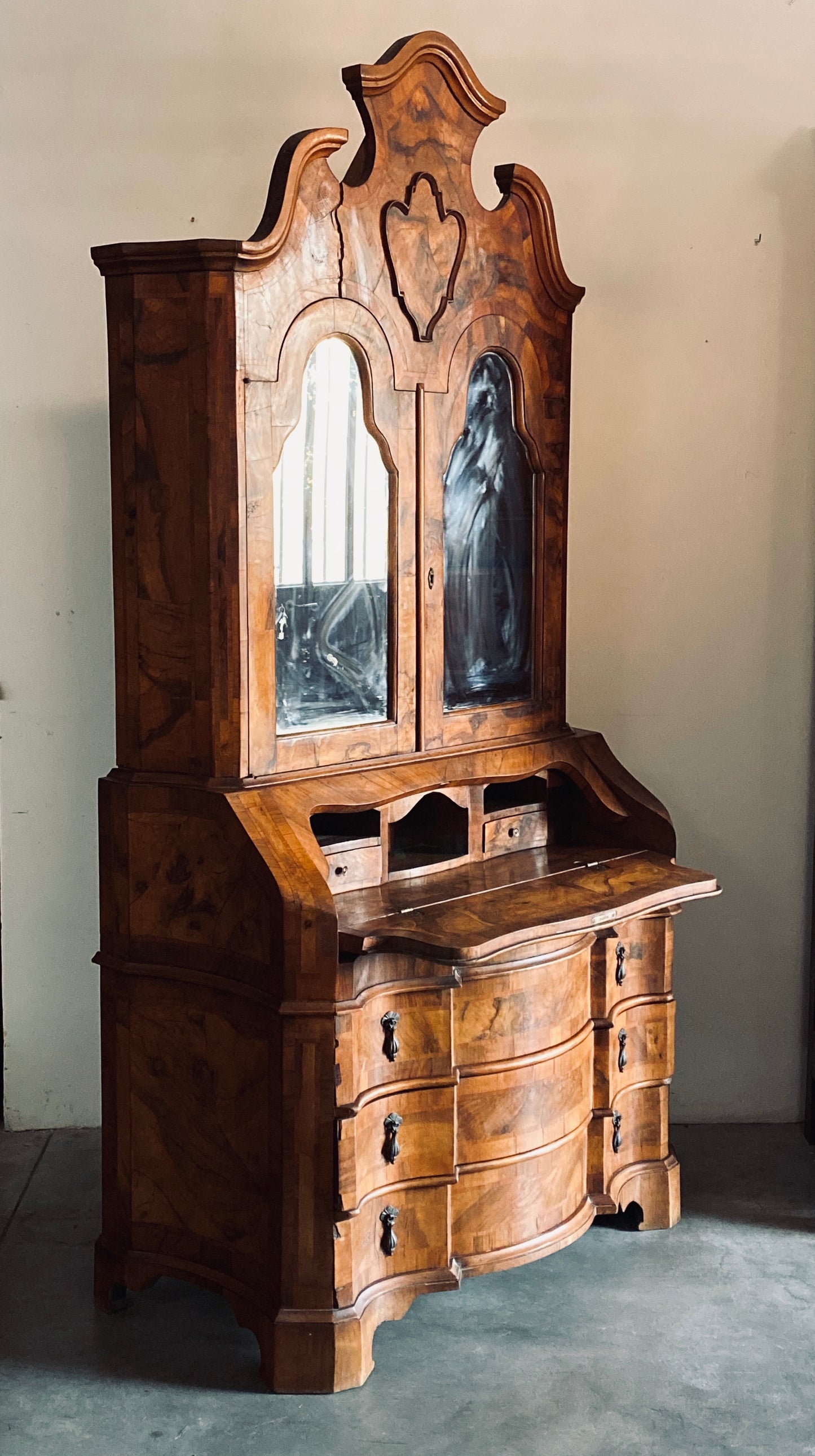 Venetian walnut and briar trumeau 20th century