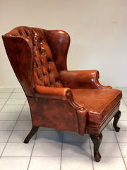 Poltrona Chesterfield bergère in cuoio . Inghilterra anni 60