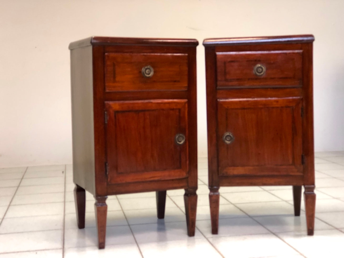 Pair of Louis XVI inlaid bedside tables. Lombardy 18th century