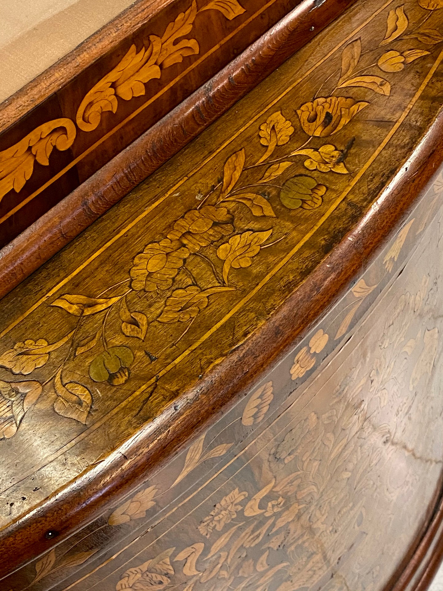 Dutch inlaid corner cupboard. Early 19th century