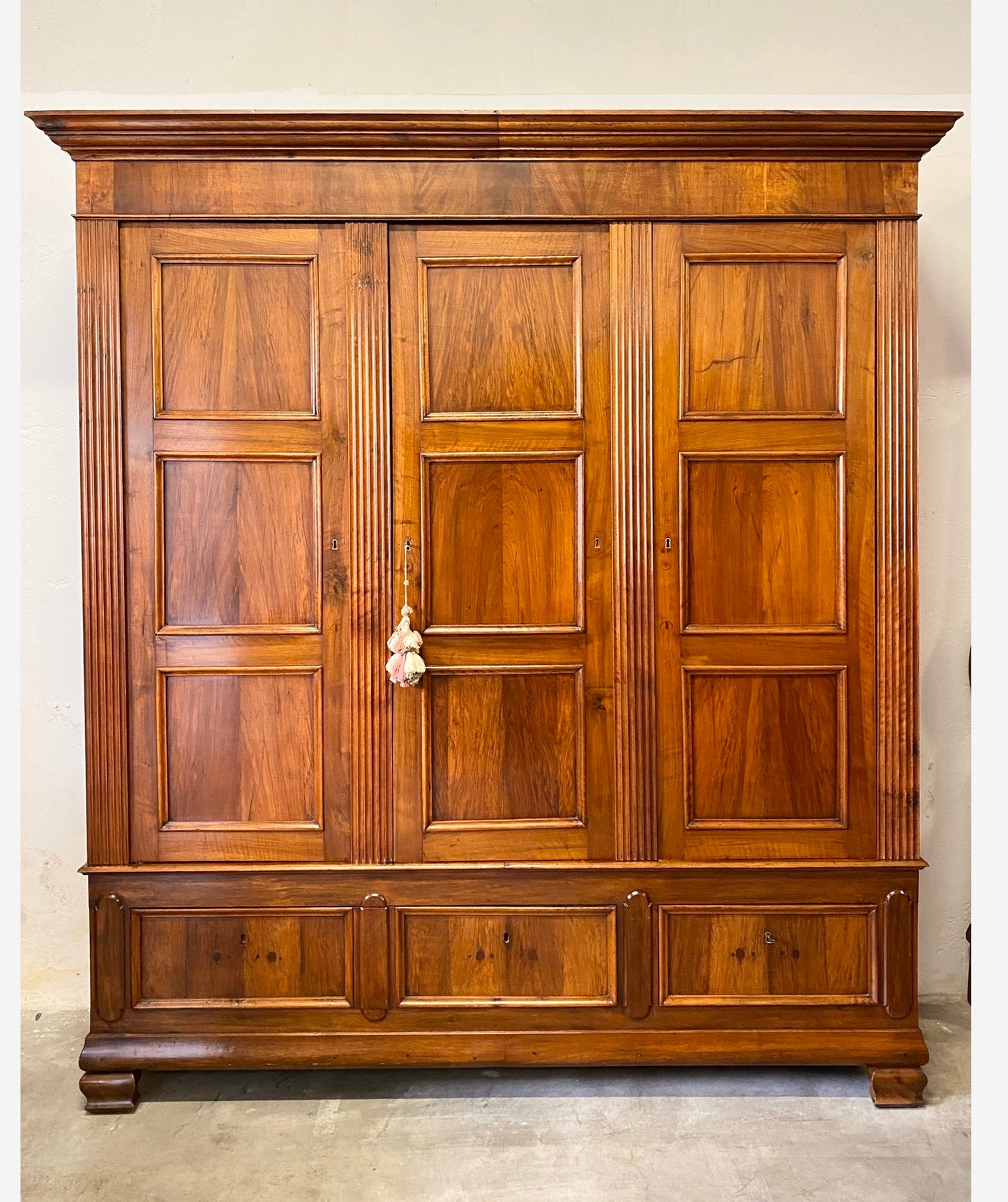 Lombard Charles X Walnut Three-Door Wardrobe 19th Century