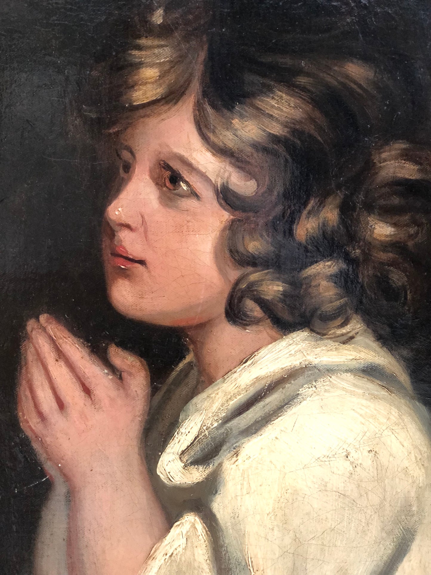 Olio su tela. Bambina in preghiera. The Infant Samuel.