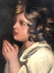 Olio su tela. Bambina in preghiera. The Infant Samuel.