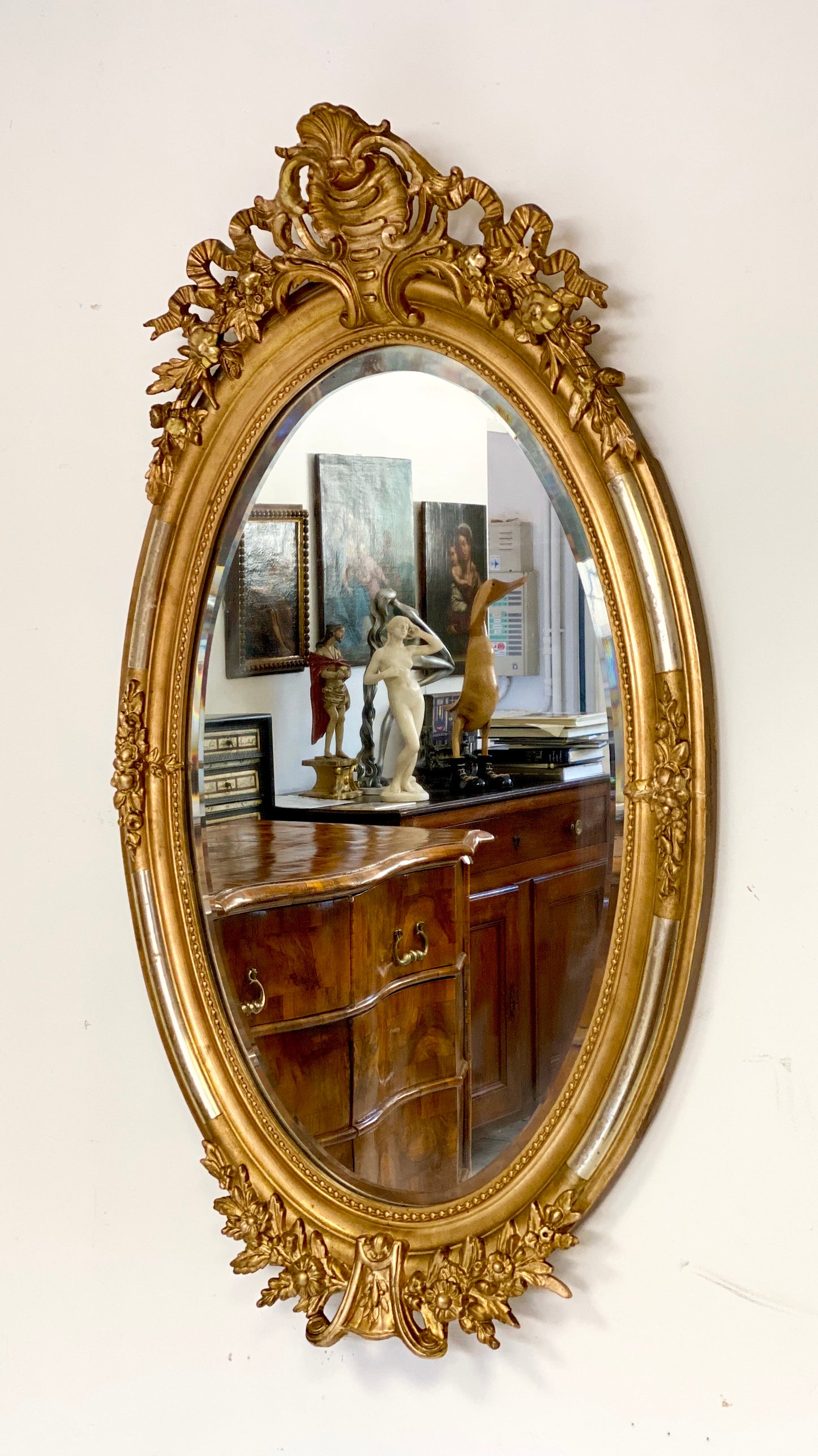 Lombard Charles X oval mirror in pure gold
