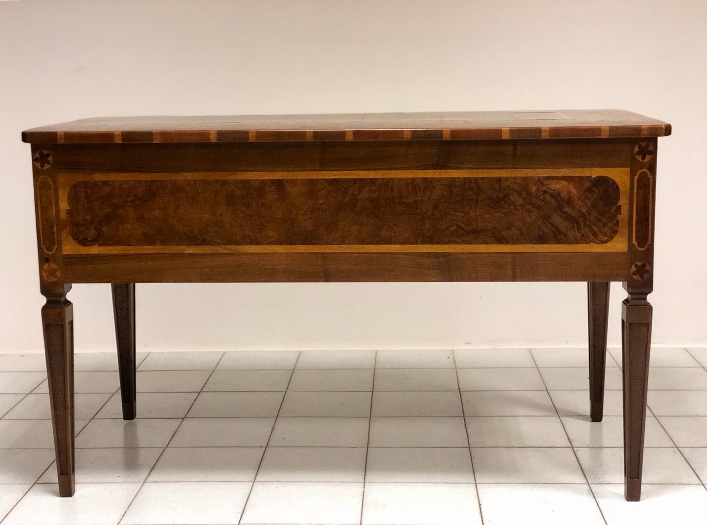 Inlaid veneered burl center desk