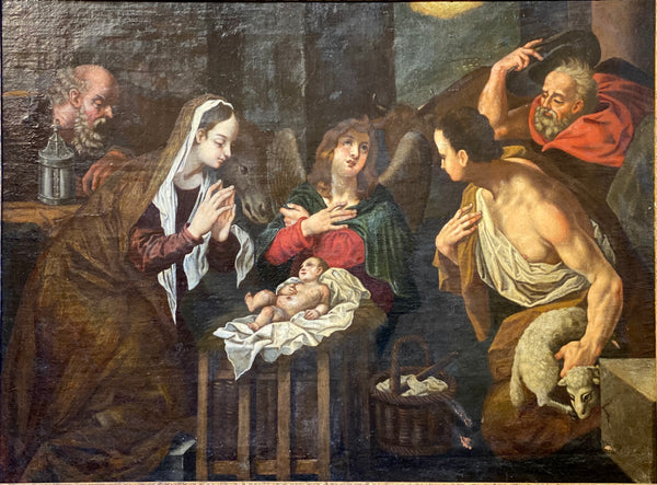 Olio su tela Natività Scuola lombarda XVIII secolo