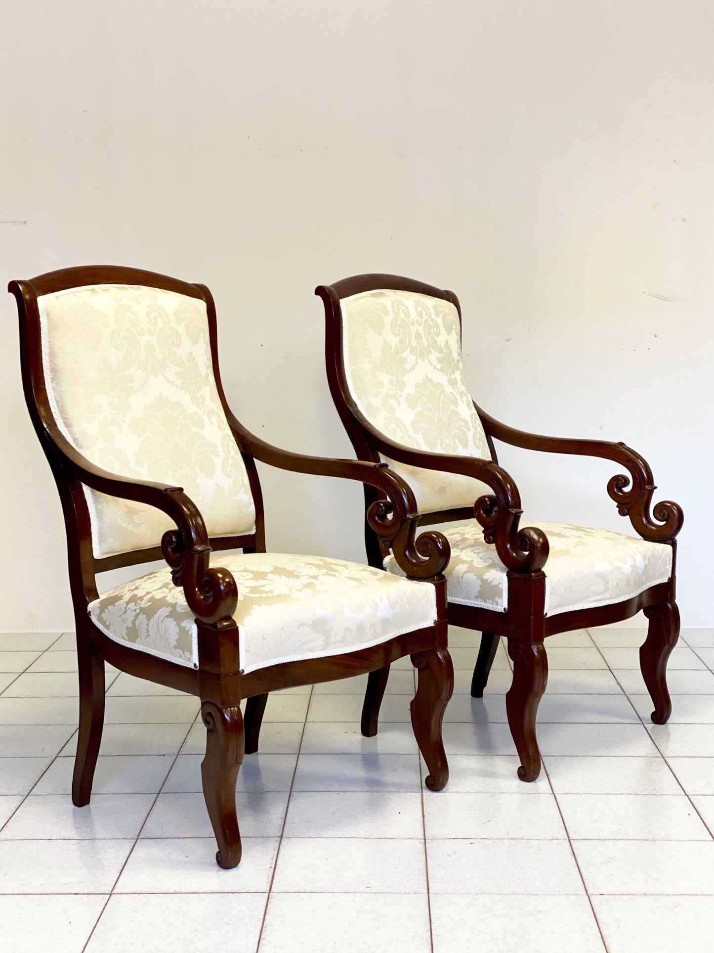 Pair of Empire Walnut Armchairs. Early 19th Century