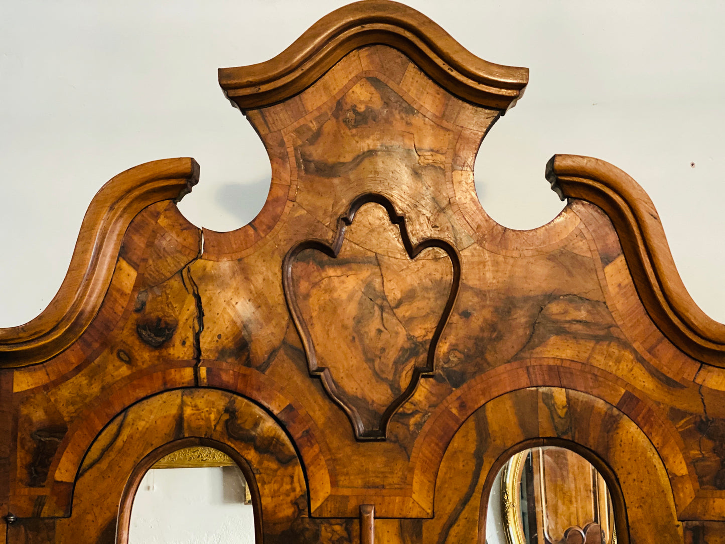 Venetian walnut and briar trumeau 20th century
