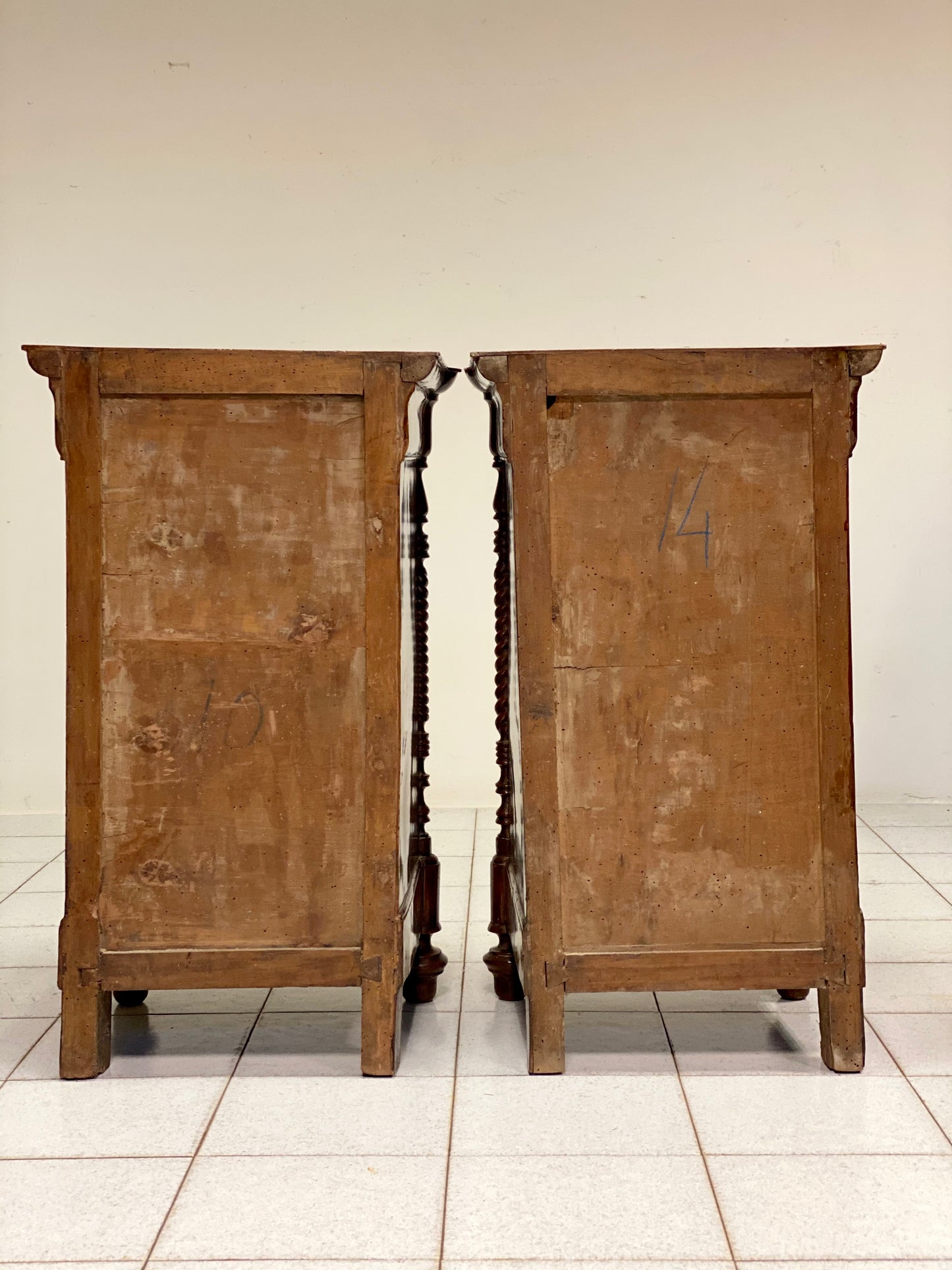 Pair of walnut bedside tables. Lombardy 19th century