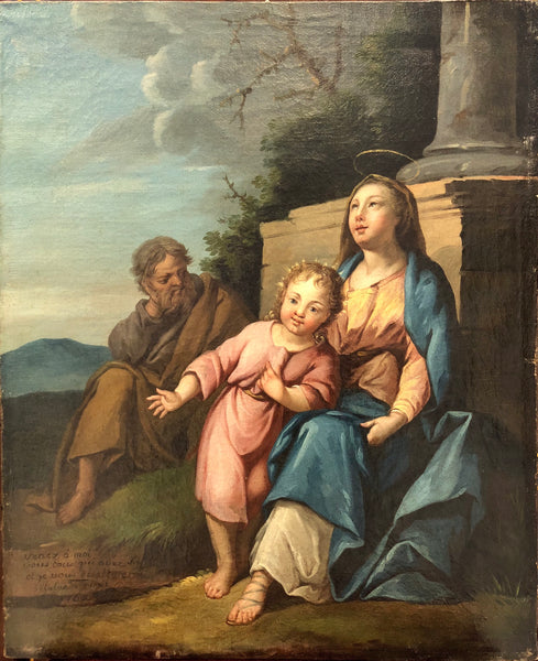 Sacra famiglia olio su tela datato 1762