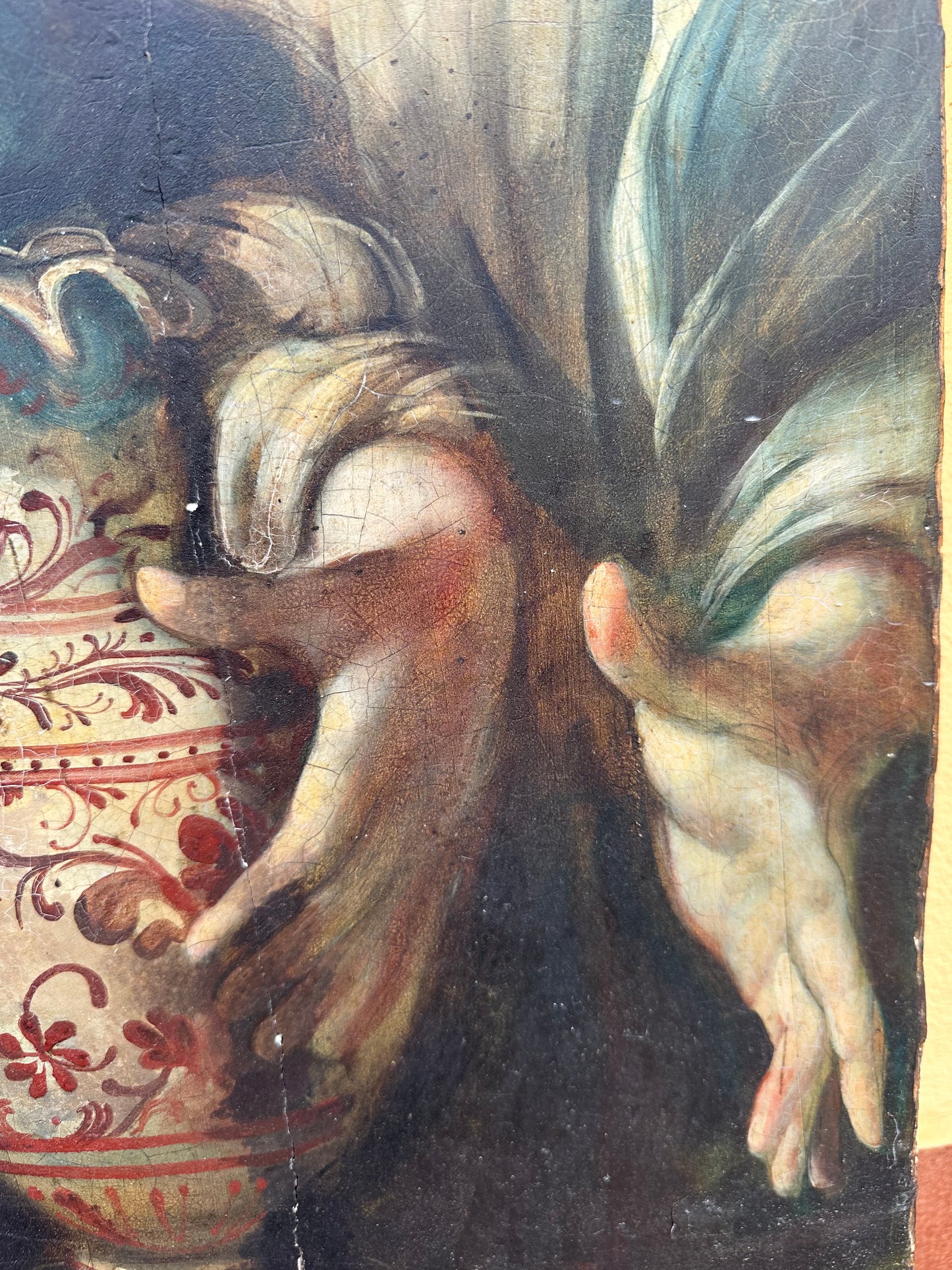 Olio su tavola . Agar e l’Angelo .Bernardo Strozzi ( bottega ) XVII secolo