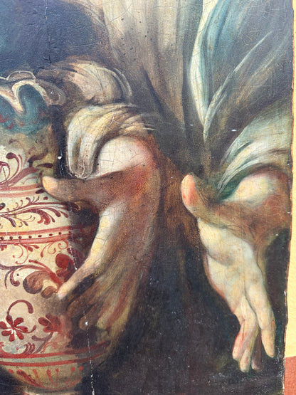 Olio su tavola . Agar e l’Angelo .Bernardo Strozzi ( bottega ) XVII secolo