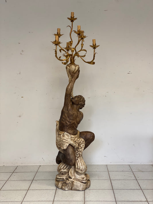 Moro veneziano scultura in legno scolpito laccato sei lumi . XIX secolo