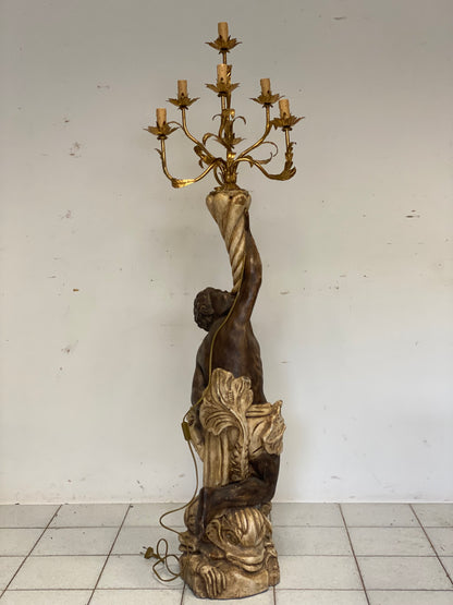 Moro veneziano scultura in legno scolpito laccato sei lumi . XIX secolo