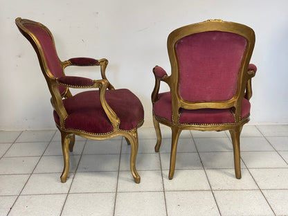 Coppia di poltrone in legno intagliato e  dorato.   Lombardia XIX secolo